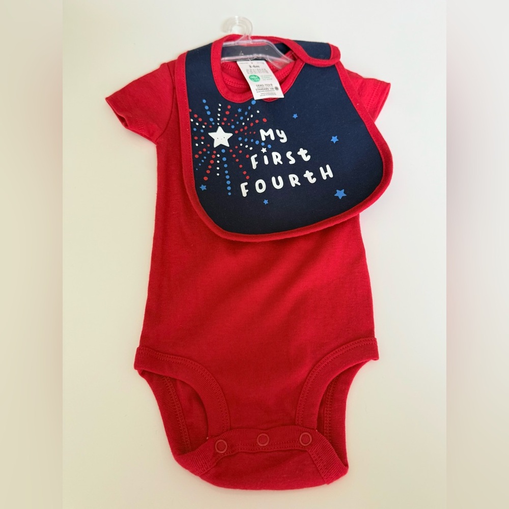 New Red Baby Bodysuit and Bib Set